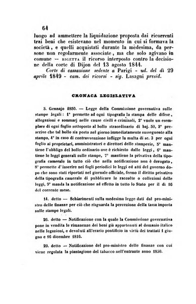 Giornale del Foro in cui si raccolgono le più importanti regiudicate dei supremi tribunali di Roma e dello Stato pontificio in materia civile