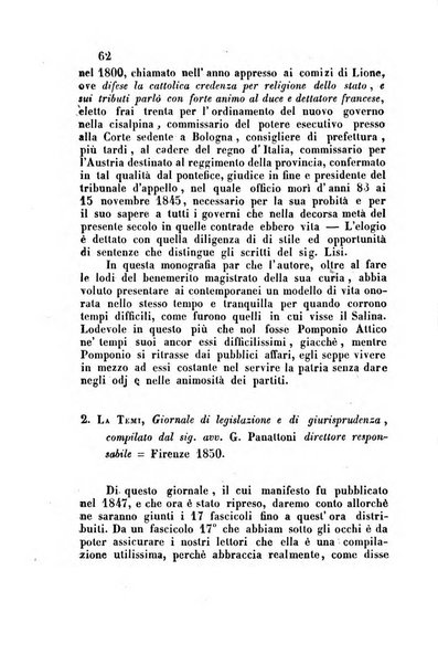 Giornale del Foro in cui si raccolgono le più importanti regiudicate dei supremi tribunali di Roma e dello Stato pontificio in materia civile