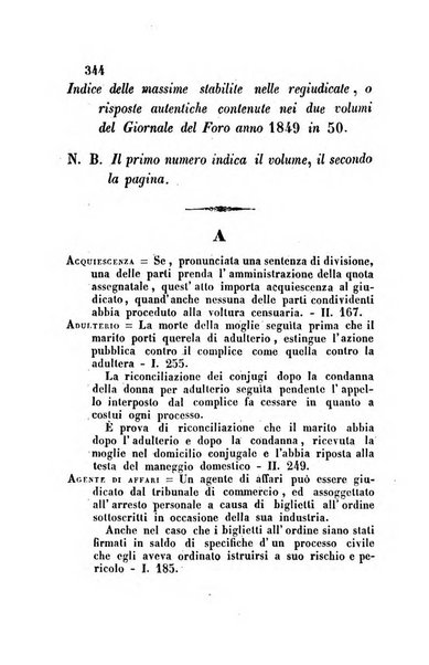 Giornale del Foro in cui si raccolgono le più importanti regiudicate dei supremi tribunali di Roma e dello Stato pontificio in materia civile