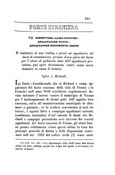 Giornale del Foro in cui si raccolgono le più importanti regiudicate dei supremi tribunali di Roma e dello Stato pontificio in materia civile