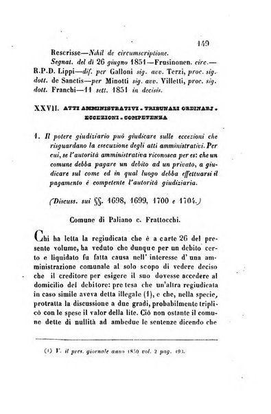 Giornale del Foro in cui si raccolgono le più importanti regiudicate dei supremi tribunali di Roma e dello Stato pontificio in materia civile