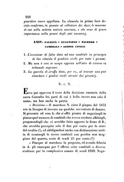 Giornale del Foro in cui si raccolgono le più importanti regiudicate dei supremi tribunali di Roma e dello Stato pontificio in materia civile