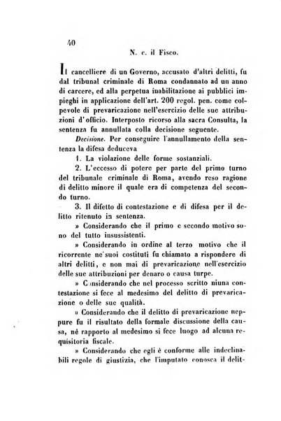 Giornale del Foro in cui si raccolgono le più importanti regiudicate dei supremi tribunali di Roma e dello Stato pontificio in materia civile