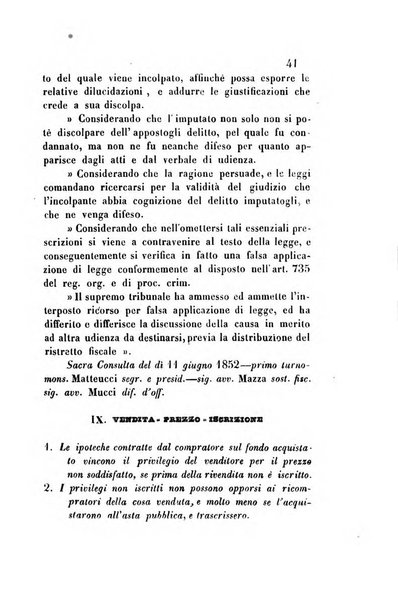 Giornale del Foro in cui si raccolgono le più importanti regiudicate dei supremi tribunali di Roma e dello Stato pontificio in materia civile