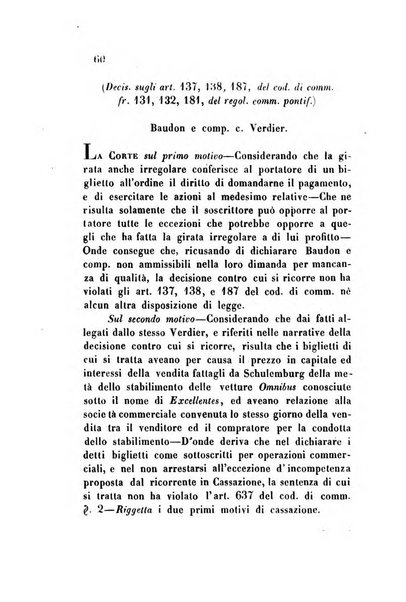 Giornale del Foro in cui si raccolgono le più importanti regiudicate dei supremi tribunali di Roma e dello Stato pontificio in materia civile