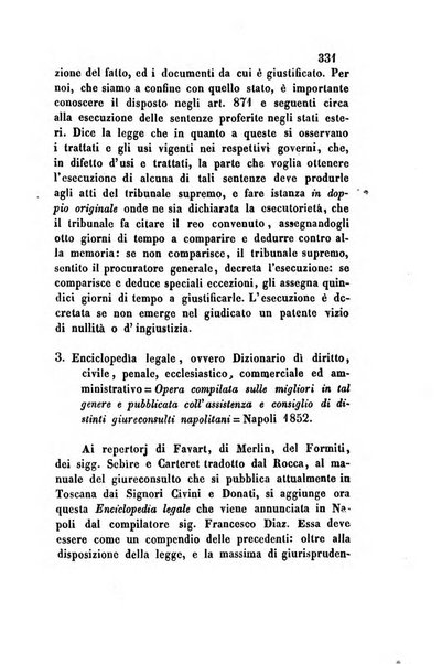 Giornale del Foro in cui si raccolgono le più importanti regiudicate dei supremi tribunali di Roma e dello Stato pontificio in materia civile