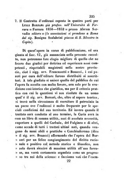 Giornale del Foro in cui si raccolgono le più importanti regiudicate dei supremi tribunali di Roma e dello Stato pontificio in materia civile