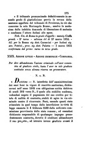 Giornale del Foro in cui si raccolgono le più importanti regiudicate dei supremi tribunali di Roma e dello Stato pontificio in materia civile