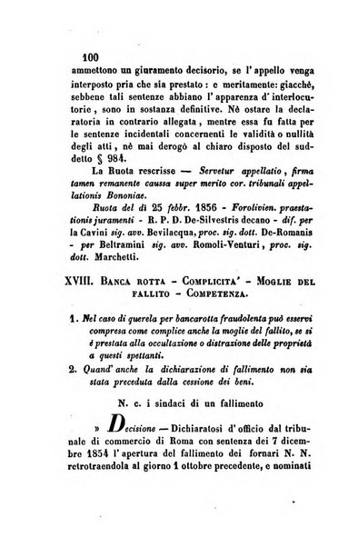 Giornale del Foro in cui si raccolgono le più importanti regiudicate dei supremi tribunali di Roma e dello Stato pontificio in materia civile