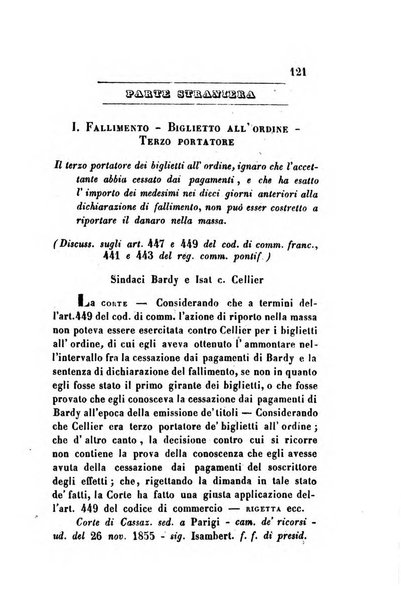 Giornale del Foro in cui si raccolgono le più importanti regiudicate dei supremi tribunali di Roma e dello Stato pontificio in materia civile