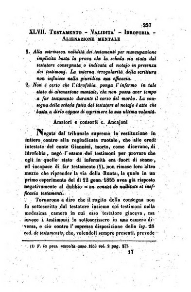 Giornale del Foro in cui si raccolgono le più importanti regiudicate dei supremi tribunali di Roma e dello Stato pontificio in materia civile