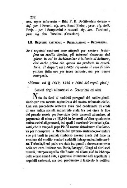 Giornale del Foro in cui si raccolgono le più importanti regiudicate dei supremi tribunali di Roma e dello Stato pontificio in materia civile