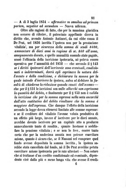 Giornale del Foro in cui si raccolgono le più importanti regiudicate dei supremi tribunali di Roma e dello Stato pontificio in materia civile