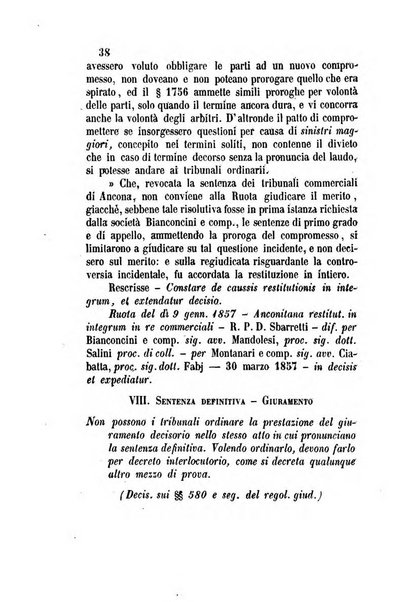 Giornale del Foro in cui si raccolgono le più importanti regiudicate dei supremi tribunali di Roma e dello Stato pontificio in materia civile