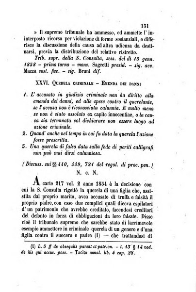 Giornale del Foro in cui si raccolgono le più importanti regiudicate dei supremi tribunali di Roma e dello Stato pontificio in materia civile