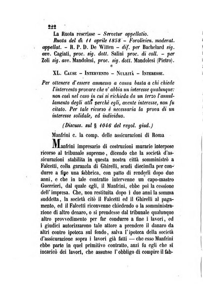 Giornale del Foro in cui si raccolgono le più importanti regiudicate dei supremi tribunali di Roma e dello Stato pontificio in materia civile