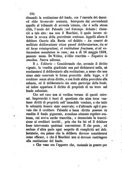 Giornale del Foro in cui si raccolgono le più importanti regiudicate dei supremi tribunali di Roma e dello Stato pontificio in materia civile