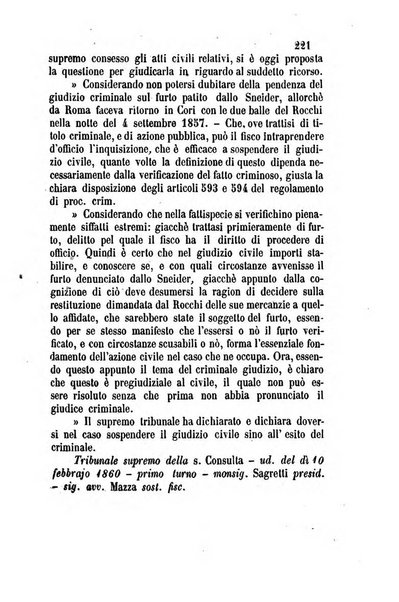 Giornale del Foro in cui si raccolgono le più importanti regiudicate dei supremi tribunali di Roma e dello Stato pontificio in materia civile