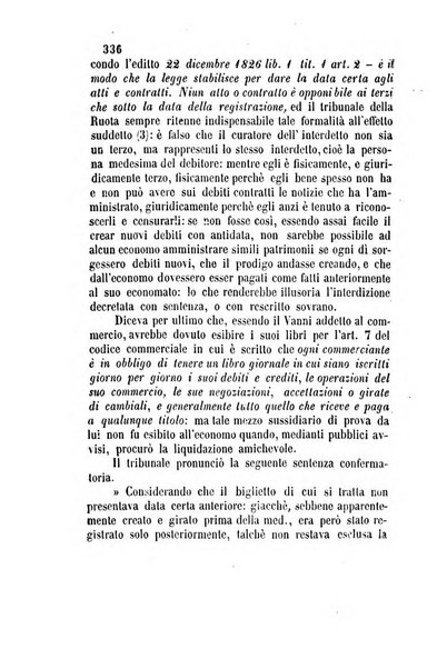 Giornale del Foro in cui si raccolgono le più importanti regiudicate dei supremi tribunali di Roma e dello Stato pontificio in materia civile