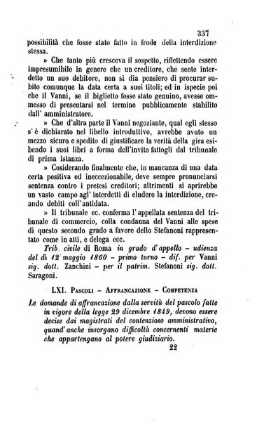 Giornale del Foro in cui si raccolgono le più importanti regiudicate dei supremi tribunali di Roma e dello Stato pontificio in materia civile