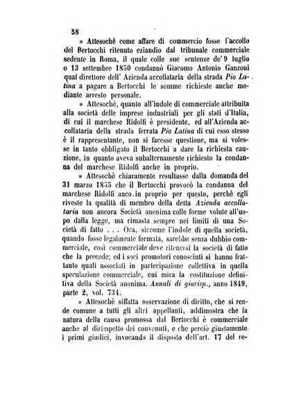 Giornale del Foro in cui si raccolgono le più importanti regiudicate dei supremi tribunali di Roma e dello Stato pontificio in materia civile