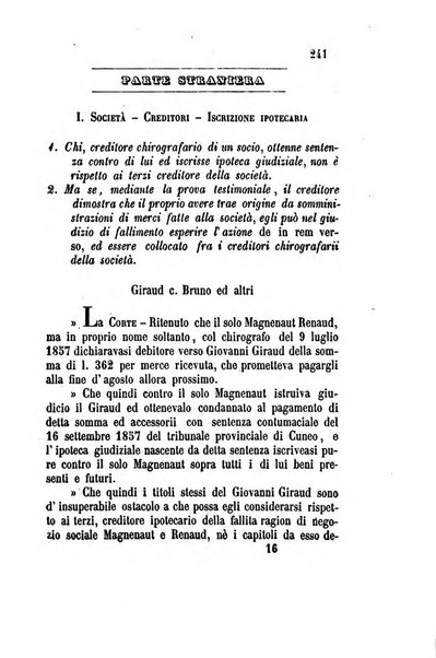 Giornale del Foro in cui si raccolgono le più importanti regiudicate dei supremi tribunali di Roma e dello Stato pontificio in materia civile