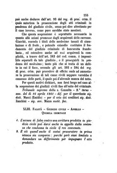 Giornale del Foro in cui si raccolgono le più importanti regiudicate dei supremi tribunali di Roma e dello Stato pontificio in materia civile