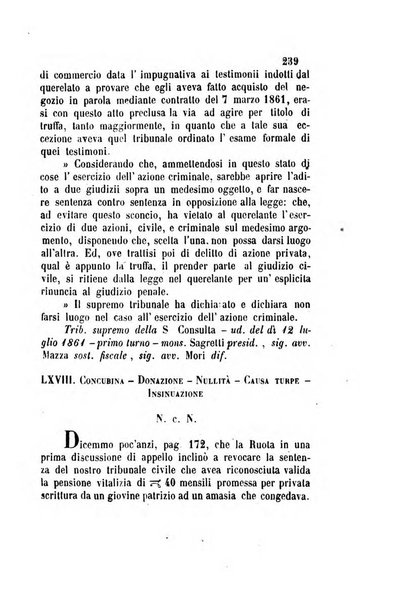 Giornale del Foro in cui si raccolgono le più importanti regiudicate dei supremi tribunali di Roma e dello Stato pontificio in materia civile