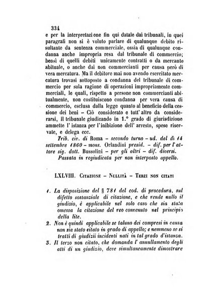 Giornale del Foro in cui si raccolgono le più importanti regiudicate dei supremi tribunali di Roma e dello Stato pontificio in materia civile