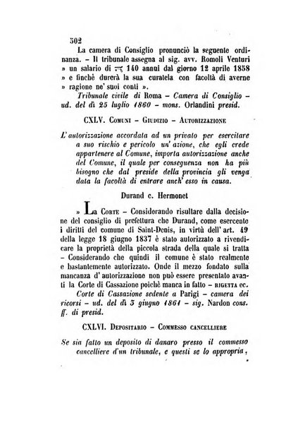 Giornale del Foro in cui si raccolgono le più importanti regiudicate dei supremi tribunali di Roma e dello Stato pontificio in materia civile