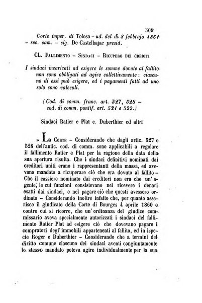 Giornale del Foro in cui si raccolgono le più importanti regiudicate dei supremi tribunali di Roma e dello Stato pontificio in materia civile