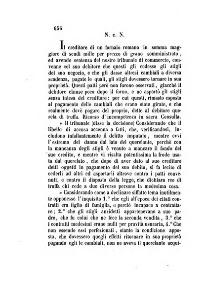 Giornale del Foro in cui si raccolgono le più importanti regiudicate dei supremi tribunali di Roma e dello Stato pontificio in materia civile