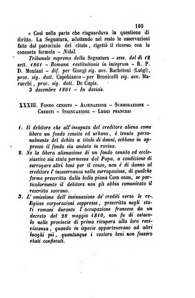 Giornale del Foro in cui si raccolgono le più importanti regiudicate dei supremi tribunali di Roma e dello Stato pontificio in materia civile