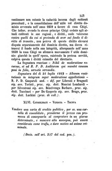 Giornale del Foro in cui si raccolgono le più importanti regiudicate dei supremi tribunali di Roma e dello Stato pontificio in materia civile