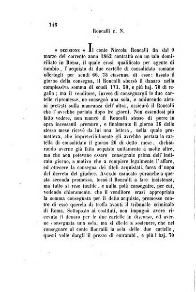 Giornale del Foro in cui si raccolgono le più importanti regiudicate dei supremi tribunali di Roma e dello Stato pontificio in materia civile