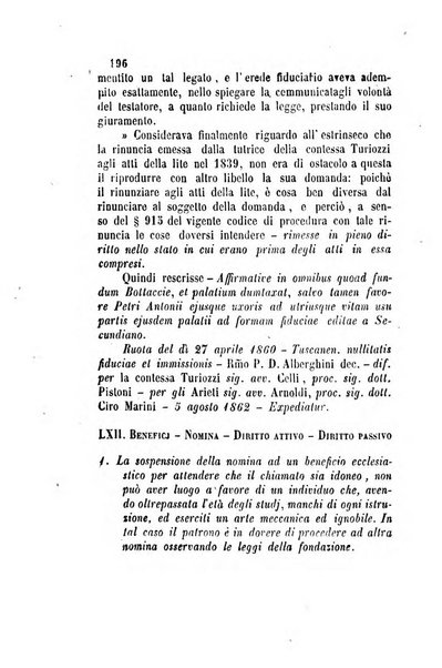 Giornale del Foro in cui si raccolgono le più importanti regiudicate dei supremi tribunali di Roma e dello Stato pontificio in materia civile