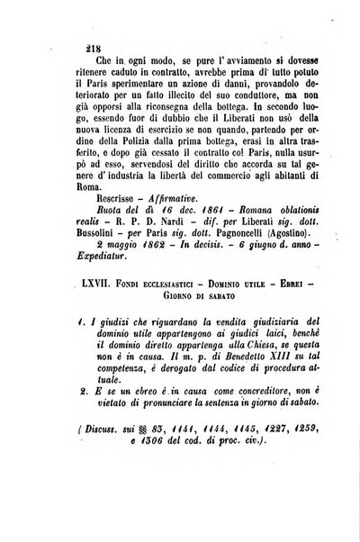 Giornale del Foro in cui si raccolgono le più importanti regiudicate dei supremi tribunali di Roma e dello Stato pontificio in materia civile