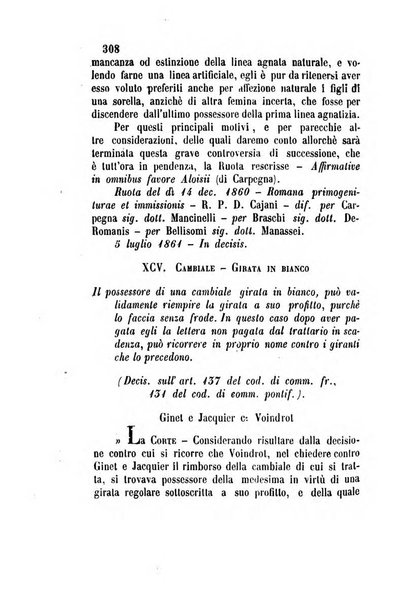 Giornale del Foro in cui si raccolgono le più importanti regiudicate dei supremi tribunali di Roma e dello Stato pontificio in materia civile