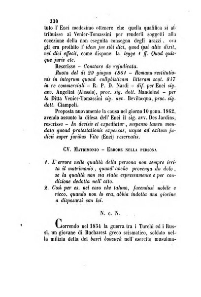 Giornale del Foro in cui si raccolgono le più importanti regiudicate dei supremi tribunali di Roma e dello Stato pontificio in materia civile