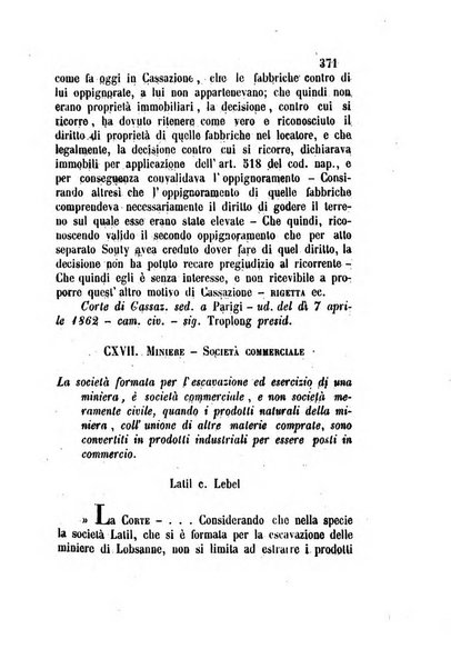 Giornale del Foro in cui si raccolgono le più importanti regiudicate dei supremi tribunali di Roma e dello Stato pontificio in materia civile