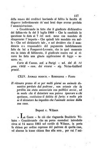 Giornale del Foro in cui si raccolgono le più importanti regiudicate dei supremi tribunali di Roma e dello Stato pontificio in materia civile