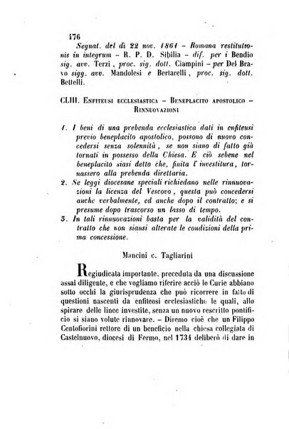 Giornale del Foro in cui si raccolgono le più importanti regiudicate dei supremi tribunali di Roma e dello Stato pontificio in materia civile