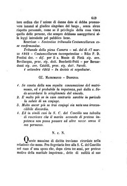 Giornale del Foro in cui si raccolgono le più importanti regiudicate dei supremi tribunali di Roma e dello Stato pontificio in materia civile