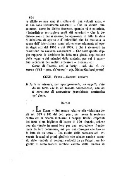 Giornale del Foro in cui si raccolgono le più importanti regiudicate dei supremi tribunali di Roma e dello Stato pontificio in materia civile