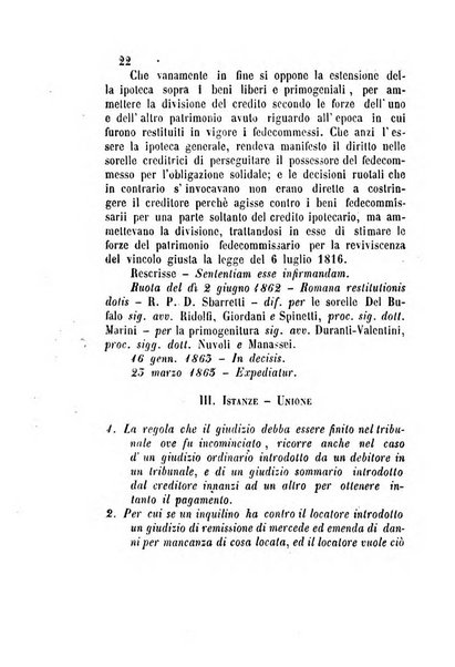 Giornale del Foro in cui si raccolgono le più importanti regiudicate dei supremi tribunali di Roma e dello Stato pontificio in materia civile