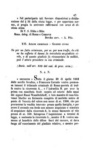 Giornale del Foro in cui si raccolgono le più importanti regiudicate dei supremi tribunali di Roma e dello Stato pontificio in materia civile