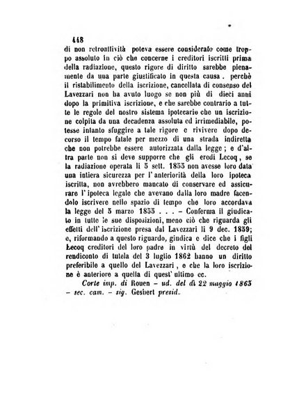 Giornale del Foro in cui si raccolgono le più importanti regiudicate dei supremi tribunali di Roma e dello Stato pontificio in materia civile