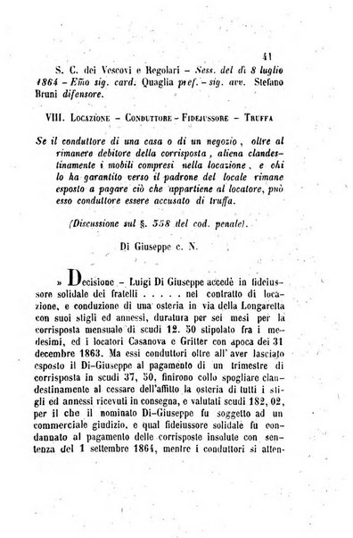 Giornale del Foro in cui si raccolgono le più importanti regiudicate dei supremi tribunali di Roma e dello Stato pontificio in materia civile