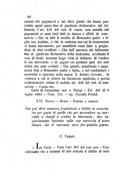 Giornale del Foro in cui si raccolgono le più importanti regiudicate dei supremi tribunali di Roma e dello Stato pontificio in materia civile