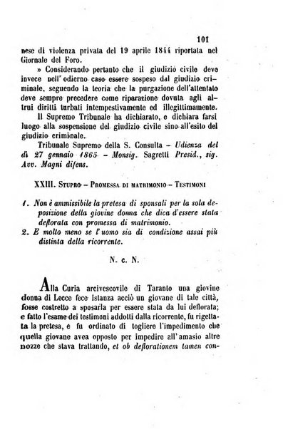 Giornale del Foro in cui si raccolgono le più importanti regiudicate dei supremi tribunali di Roma e dello Stato pontificio in materia civile